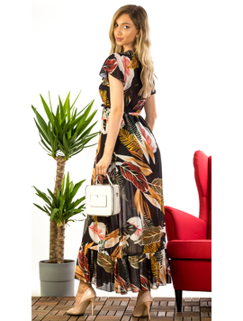 Rochie Dama Voal Gizeh Negru si Mustar